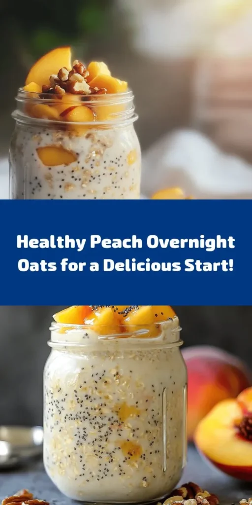 Start your morning off right with these irresistible healthy overnight oats featuring juicy peaches! Perfect for a quick breakfast, this easy recipe combines rolled oats, almond milk, diced peaches, chia seeds, and a hint of cinnamon. Just mix, soak overnight, and wake up to a delicious, nutritious meal. Top with fresh peach slices and crunchy nuts for added flavor. Prep multiple servings for busy days—it's a tasty and wholesome way to fuel your day!