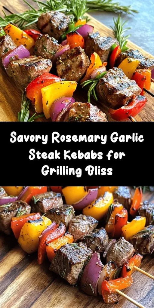 Discover the perfect summer dish with these Rosemary Garlic Steak Kebabs! Tender sirloin steak marinated in a flavorful blend of garlic, fresh rosemary, and balsamic vinegar is paired with colorful bell peppers and onions for a deliciously vibrant meal. Grill them to perfection and enjoy a heavenly blend of flavors in every bite. Ideal for gatherings or a cozy dinner. Easy to make and sure to impress your family and friends!