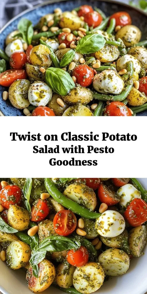 Elevate your summer gatherings with this delicious Pesto Potato Salad with a Twist! This vibrant dish combines tender baby potatoes, juicy cherry tomatoes, creamy mozzarella, and crisp green beans, all tossed in a fresh basil pesto dressing. Topped with toasted pine nuts and fresh basil, it's perfect for picnics or BBQs. Easy to make and bursting with flavor, this salad is sure to impress your guests. Serve chilled or at room temperature for the best taste!