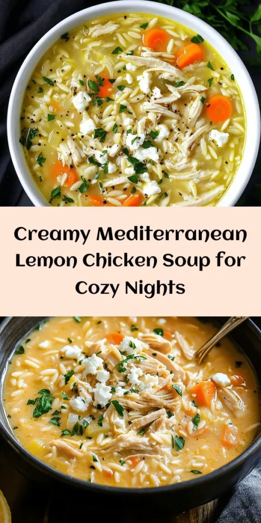 Warm up with a bowl of Mediterranean Lemon Chicken Soup, a creamy delight that brightens up any day! This comforting recipe features tender chicken thighs, fresh veggies, and zesty lemon flavors. With the addition of rich heavy cream and orzo pasta, it's the ultimate cozy dish. Perfect for chilly evenings, this soup is easy to prepare and serves six. Garnish with fresh parsley and crumbled feta for an extra burst of flavor. Bring sunshine to your table!