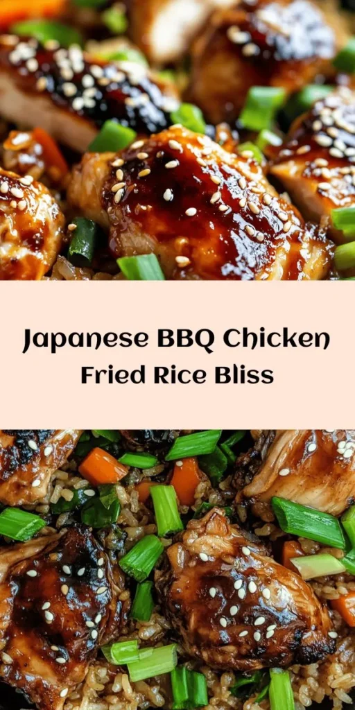 Dive into the delicious world of savory Japanese BBQ Chicken Fried Rice! This easy recipe features tender chicken thighs marinated in soy sauce and mirin, mixed with fragrant jasmine rice and a colorful medley of veggies. Perfectly scrambled eggs and a hint of BBQ sauce elevate the flavors, making each bite irresistible. Ready in just 40 minutes, this meal is both satisfying and quick—great for busy weeknights! Garnish with sesame seeds and enjoy!
