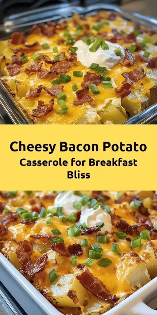 Start your day off right with this delicious Cheesy Bacon Potato Breakfast Casserole! Perfect for brunch or a hearty breakfast, this dish features tender russet potatoes seasoned to perfection, crispy bacon, and a melty blend of cheddar and mozzarella cheeses. Easy to prepare and packed with flavor, it's sure to become a family favorite. Top with green onions or a splash of hot sauce for an extra kick. Try this satisfying recipe that's ready in just one hour!