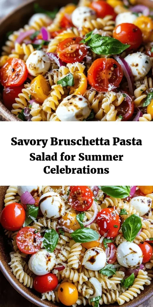 Elevate your pasta game with this mouth-watering Bruschetta Pasta Salad! Bursting with fresh ingredients like cherry tomatoes, mozzarella, and basil, this dish is perfect for a light lunch or a vibrant side at your next gathering. Tossed in a flavorful balsamic dressing, it’s easy to make and can be made ahead of time. Chill for 30 minutes to let the flavors meld, then serve it cold or at room temperature. Perfect for any occasion!