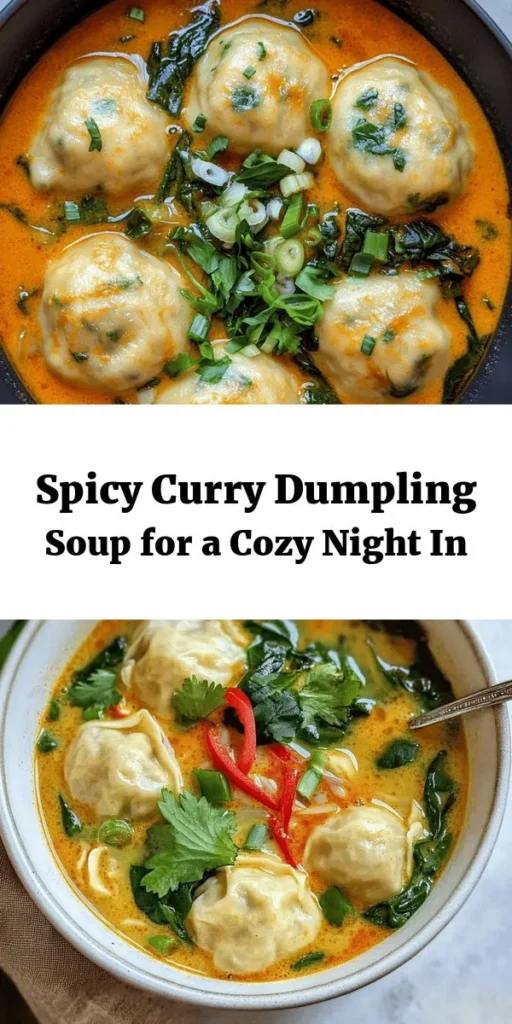 Warm up your dinner routine with this Spicy Delight Curry Dumpling Soup! Featuring homemade dumplings filled with savory chicken or tofu, mixed with aromatic spices and fresh veggies, this dish is bursting with flavor. Simmered in a creamy coconut broth with hints of red curry and refreshing spinach, it’s comfort food at its finest. Perfect for cozy nights, this recipe is easy to follow and serves four delicious bowls of warmth and spice!