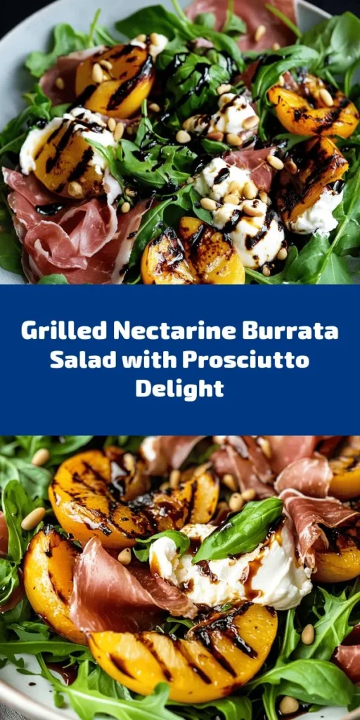 Elevate your salad game with this Grilled Nectarine Burrata Prosciutto Salad! Perfect for summer, this vibrant dish features juicy grilled nectarines, creamy burrata cheese, and savory prosciutto on a bed of fresh arugula. Tossed with toasted pine nuts and drizzled with balsamic glaze, it’s a delightful blend of flavors and textures. Quick and easy to prepare, this recipe is ideal for light lunches or impressive appetizers. Enjoy the taste of summer in every bite!