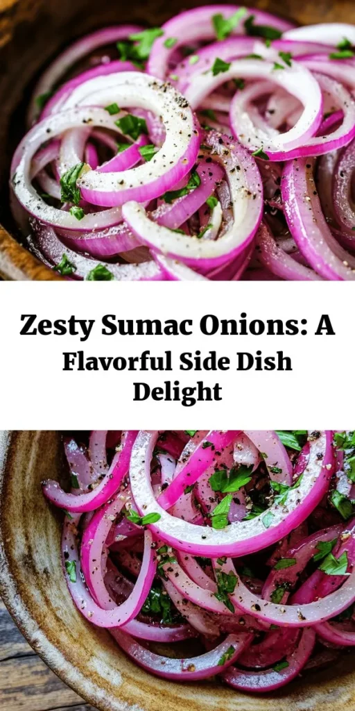Add a burst of flavor to your dishes with these Zesty Sumac Onions! This simple recipe features thinly sliced red onions marinated in a delightful mix of sumac, olive oil, lemon juice, and black pepper. Let the flavors meld for 30 minutes, and you have a delicious side that's perfect for topping grilled meats, adding to wraps, or enhancing salads. Garnish with fresh parsley for a pop of color! Quick to prepare and full of taste, this dish is a must-try.