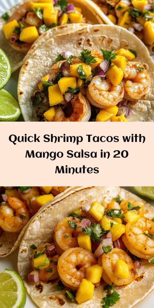 Spice up your weeknight dinner with these Quick Shrimp Tacos topped with fresh Mango Salsa! In just 20 minutes, you can have juicy shrimp marinated in chili and garlic, served on warm corn tortillas with sweet and zesty mango, red onion, and jalapeño salsa. Perfect for a busy day, these tacos are both healthy and bursting with flavor. Serve with lime wedges for that extra zing! Try this recipe and make your meal unforgettable!