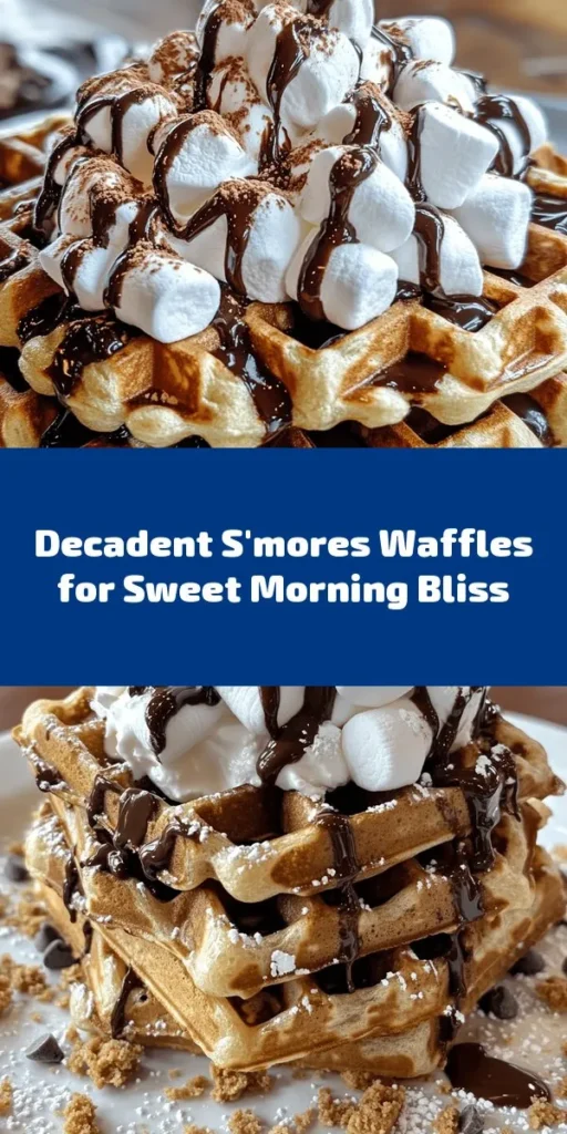 Treat yourself to these indulgent S’mores Waffles, a fun twist on a classic dessert! With simple ingredients like flour, sugar, chocolate chips, and mini marshmallows, you can whip up a delicious breakfast in just 25 minutes. These waffles are crispy on the outside, soft on the inside, and topped to perfection with whipped cream and chocolate syrup. Perfect for family brunches or when you're craving something sweet. Try it today!