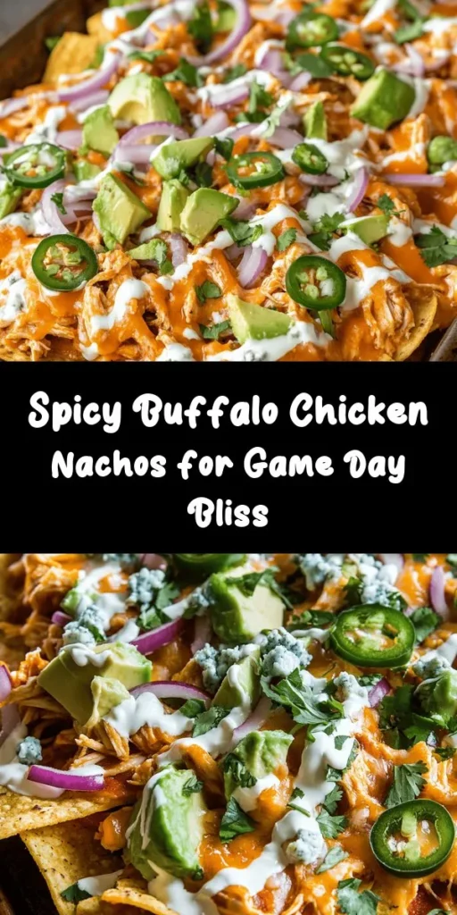 Get ready for a flavor explosion with these Spicy Buffalo Chicken Nachos! Perfect for game day or a cozy night in, this easy recipe combines shredded chicken tossed in zesty buffalo sauce, crispy tortilla chips, and a mix of Monterey Jack and blue cheese. Top with fresh ingredients like red onion, jalapeños, avocado, and drizzle with sour cream and cilantro. Quick to prepare and a guaranteed crowd-pleaser, these nachos are sure to spice up your snack time!