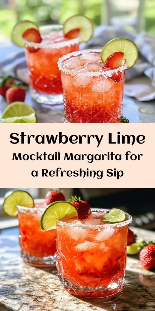Quench your thirst with this delightful Strawberry Lime Mocktail Margarita! Perfect for any occasion, this refreshing drink combines sweet strawberries and zesty lime juice for a tantalizing flavor. Simply blend fresh strawberries, lime juice, and agave syrup, then mix with coconut and sparkling water for bubbly fun. Serve over ice with garnishes for a stunning presentation. It’s easy, tasty, and a hit for both kids and adults!
