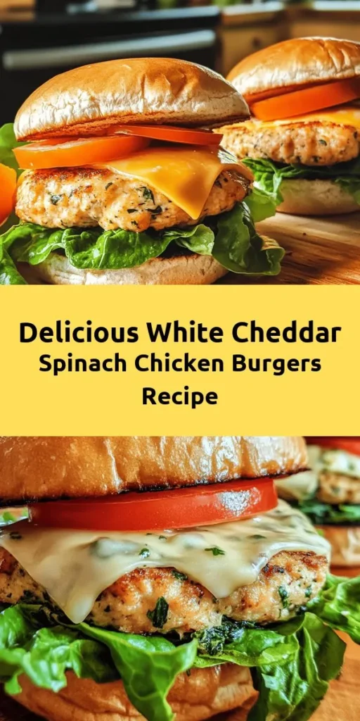 Create a healthy twist on burger night with these White Cheddar & Spinach Chicken Burgers! Made with juicy ground chicken, fresh spinach, and melted white cheddar, these burgers are packed with flavor. Simply mix your ingredients, form patties, and cook to perfection. Serve on whole wheat buns with your favorite toppings for a delicious and satisfying meal. Perfect for a quick weeknight dinner or a weekend BBQ! Enjoy with sweet potato fries or a fresh salad.