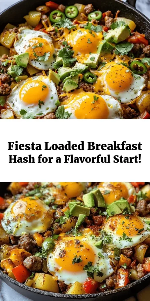 Start your day with a bang by making this Loaded Breakfast Hash Fiesta! This hearty dish features crispy potatoes, savory breakfast sausage, and fresh vegetables topped with perfectly cooked eggs and melted cheddar cheese. Ready in just 30 minutes, it's a delicious way to fuel your morning. Customize it with jalapeños for extra heat and finish off with creamy avocado and fresh cilantro. Perfect for brunch or a special breakfast treat!