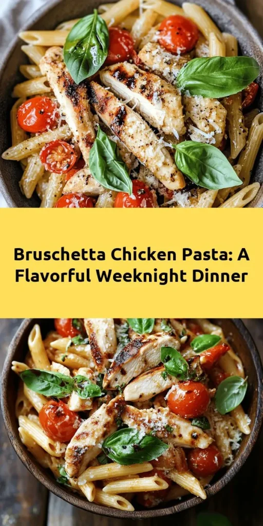 Elevate your pasta night with this delicious Bruschetta Chicken Pasta! This easy recipe combines tender penne pasta with seasoned chicken, fresh cherry tomatoes, and aromatic basil, all tossed in a balsamic dressing. Perfect for a weeknight dinner or a cozy gathering, this dish is bursting with flavor and topped with Parmesan for that extra touch. Whip it up in just 30 minutes and enjoy a taste of Italy right at home!