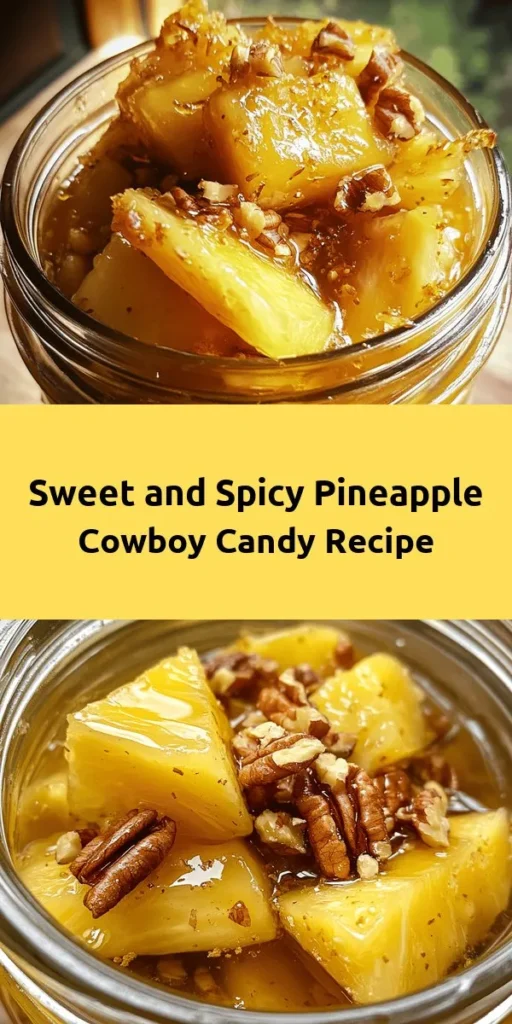 Add a burst of flavor to your snack game with this Sweet & Spicy Pineapple Cowboy Candy! 🍍🌶️ Combining fresh pineapple with a zesty syrup made from sugar, apple cider vinegar, ginger, and spices, this treat strikes the perfect balance of sweet and heat. It's easy to make and perfect for sharing or as a flavorful topping for your favorite dishes. Let it sit for a day to intensify the flavors and consider adding pecans for added crunch. Enjoy this unique twist on candy!