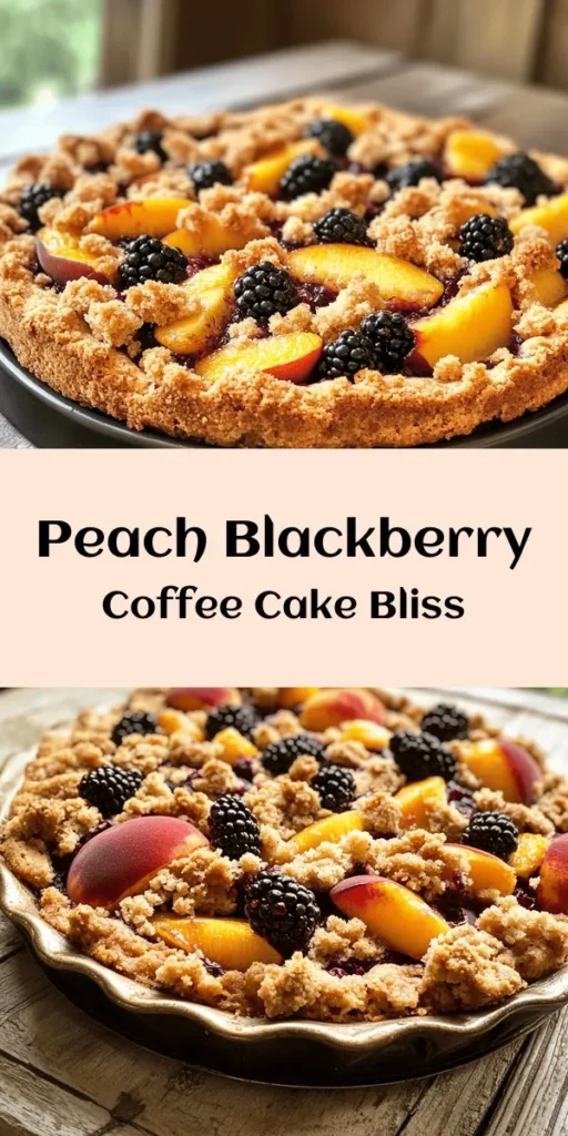Indulge in the delicious flavors of this Peach Blackberry Coffee Cake Delight! Packed with fresh peaches and blackberries, this cake has a soft, tender crumb and a delightful crumble topping made with oats and cinnamon. Perfect for breakfast, brunch, or a sweet afternoon treat, it’s easy to whip up in just an hour. Serve it warm with whipped cream or vanilla ice cream for an extra special touch. Try this mouthwatering recipe today!